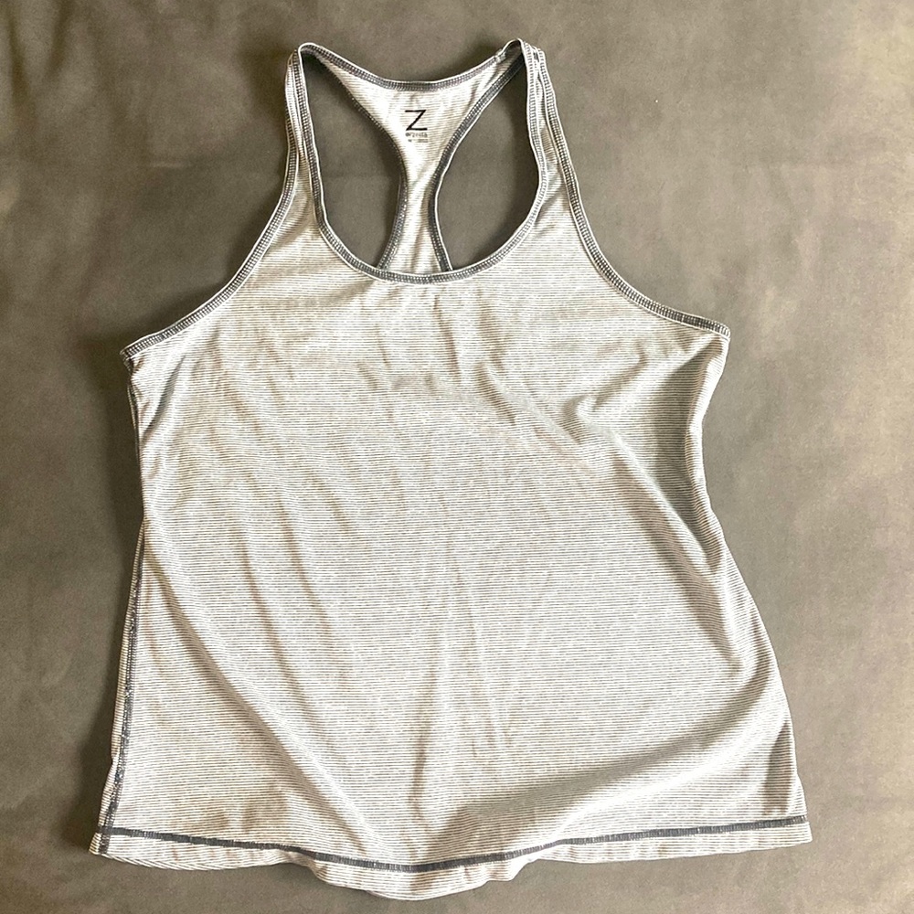 Grey and white striped workout tank